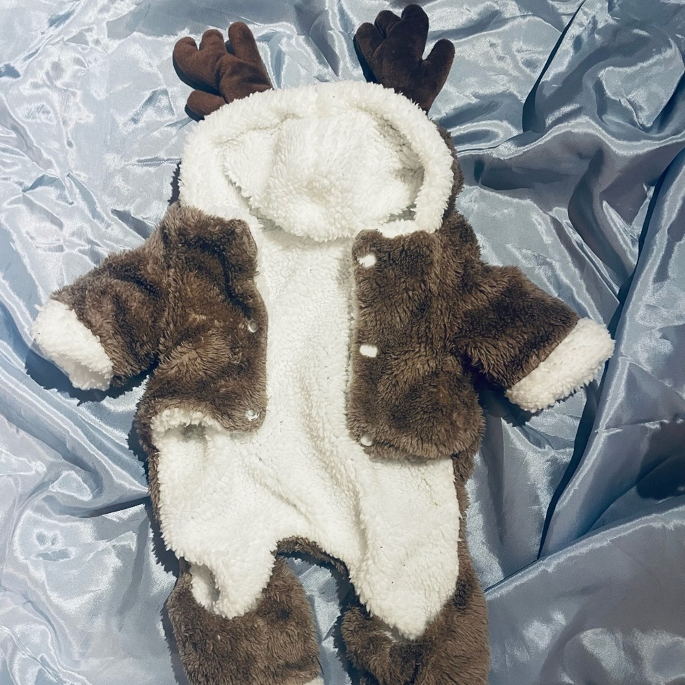 Adorable Brown and White Reindeer Pet Costume size S